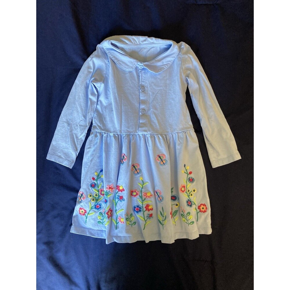Size 5Y Unbranded girl clothes - 1 piece dress |  solid blue and flower theme